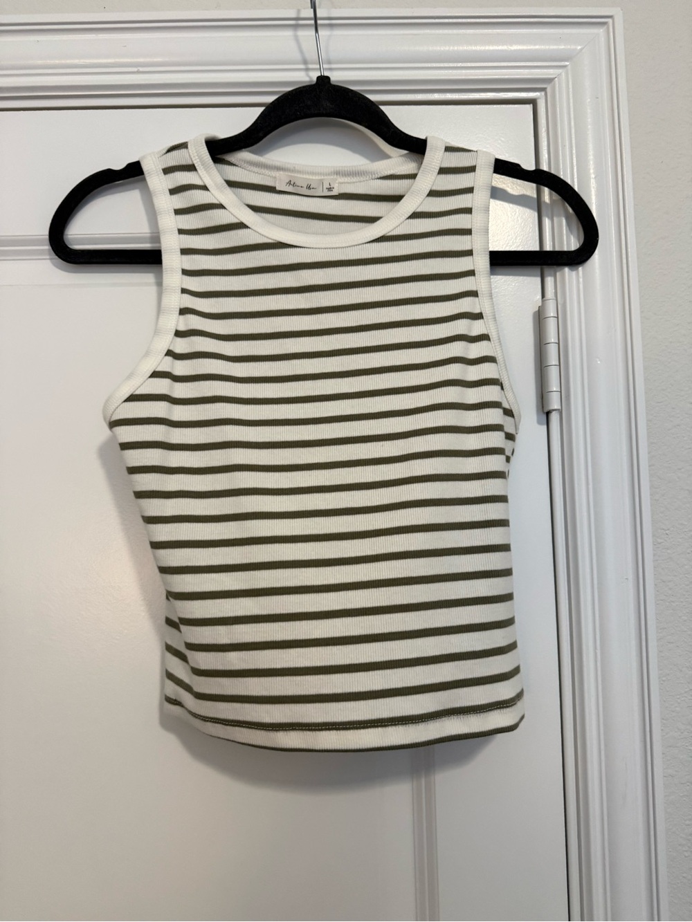 Active USA Olive & White Striped Ribbed Tank
